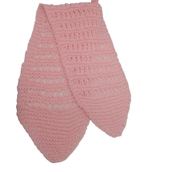 Vintage Handmade Crochet Little Girls Winter Hat And Scarf Set Pom Pom Pink - Picture 16 of 16